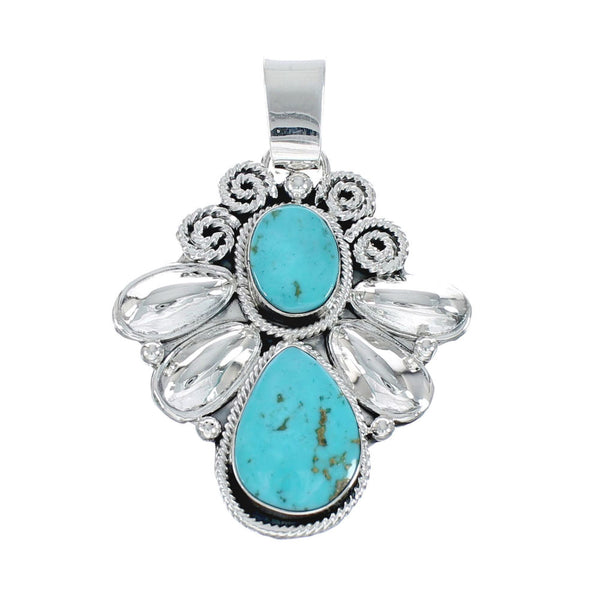 Native American Turquoise Navajo Authentic Sterling Silver Pendant AX129409